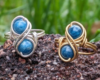 Apatite Infinity Ring for Gemini Silver or Gold Crystal Zodiac Jewelry