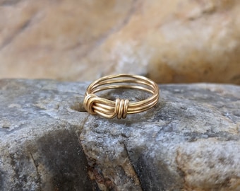 Gold Stacking Ring - Custom Size - Faux Gold Jewelry - Non Tarnish Wire Wrapped Ring Band