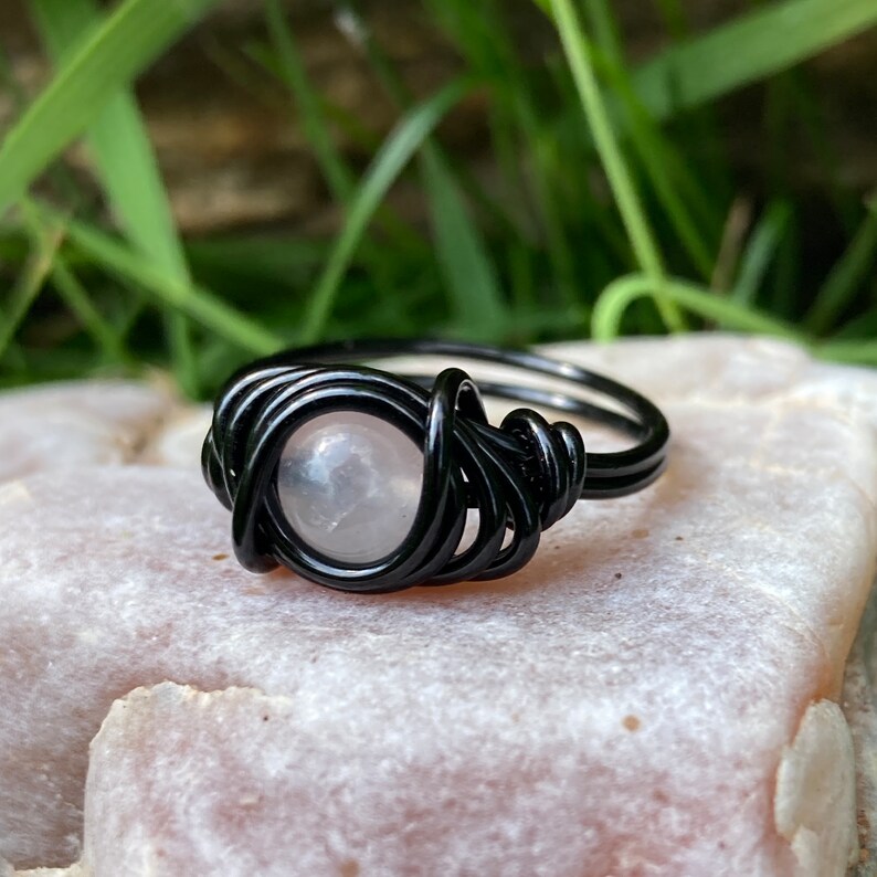 Rose Quartz Ring Gothic Jewelry Crystal Purple and Black image 1