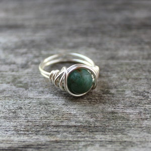 Silver Filled Green Jasper Ring Wire Wrapped Boho Jewelry Bohemian Rings Distorted Earth image 2