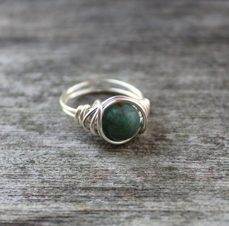 Silver Filled Green Jasper Ring Wire Wrapped Boho Jewelry Bohemian Rings Distorted Earth image 2