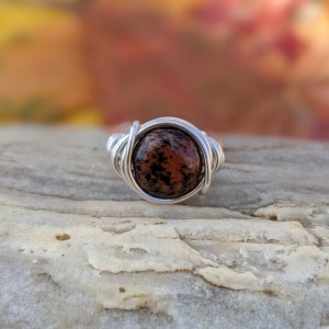 Mahogany Jasper Ring in Silver - Wire Wrapped Jewelry - Non tarnish Custom Size Rings for Women