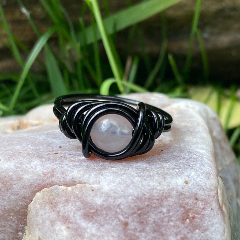 Rose Quartz Ring Gothic Jewelry Crystal Purple and Black image 6