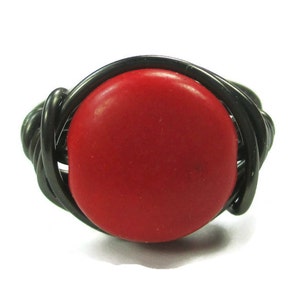 Wire Wrapped Ring Red Gemstone Jewelry, Gunmetal Wire Wrapped Gothic Jewelry Custom Sized Rings image 1