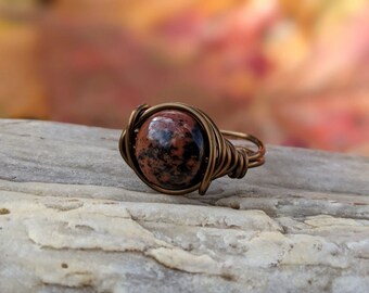Mahogany Jasper Ring in Antique Brass - Earthy Jewelry - Boho Rings For Women