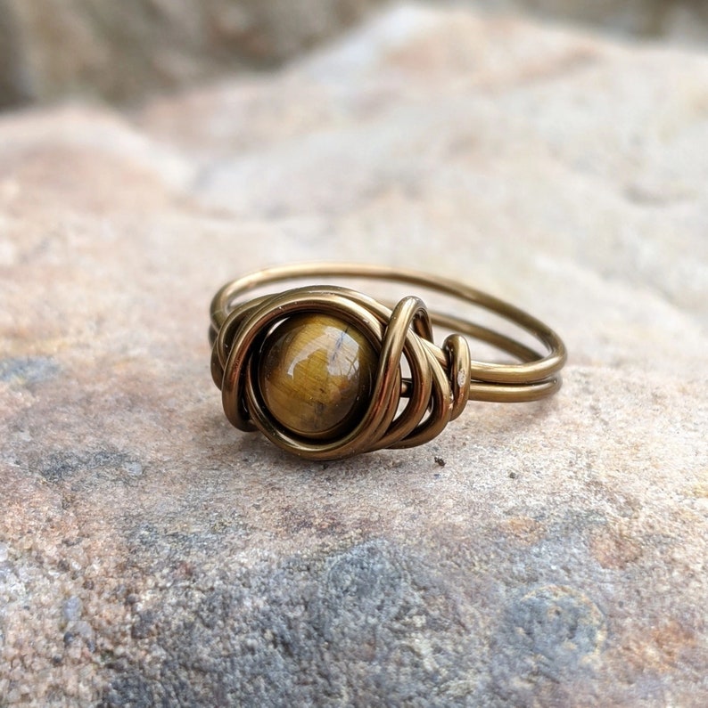 Tigers Eye Ring in Antique Brass Real Gemstone Earthy - Etsy