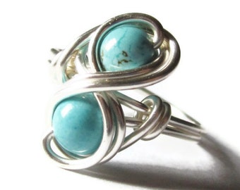 Turquoise Infinity Ring Custom Size Silver Wire Wrapped Bridal Jewelry - Bridesmaid Gift - Urban Boho