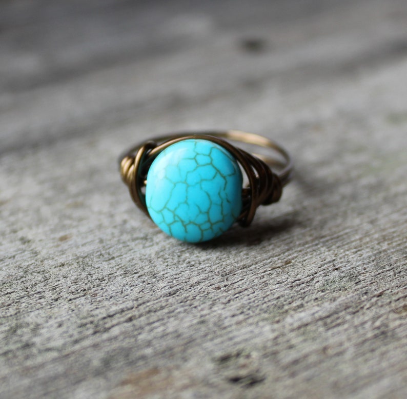 Boho Jewelry Turquoise Ring Wire Wrapped Gunmetal Rings for - Etsy
