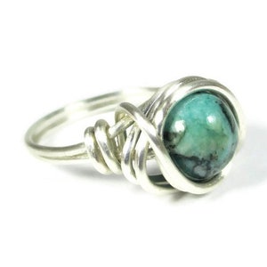 Silver Filled Green Jasper Ring Wire Wrapped Boho Jewelry Bohemian Rings Distorted Earth image 3