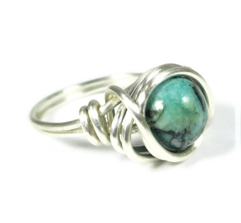 Silver Filled Green Jasper Ring Wire Wrapped Boho Jewelry Bohemian Rings Distorted Earth image 3