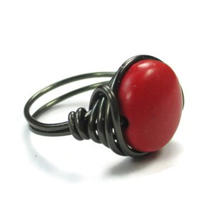 Wire Wrapped Ring Red Gemstone Jewelry, Gunmetal Wire Wrapped Gothic Jewelry Custom Sized Rings image 2