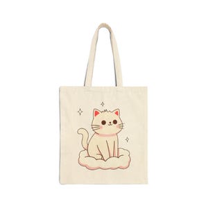 Cat Cute Cotton Canvas Tote Bag, Cat Lover Gift, Kitty Shoulder Bag, Kitten Print Handbag, Animal Lover Shopping Bag