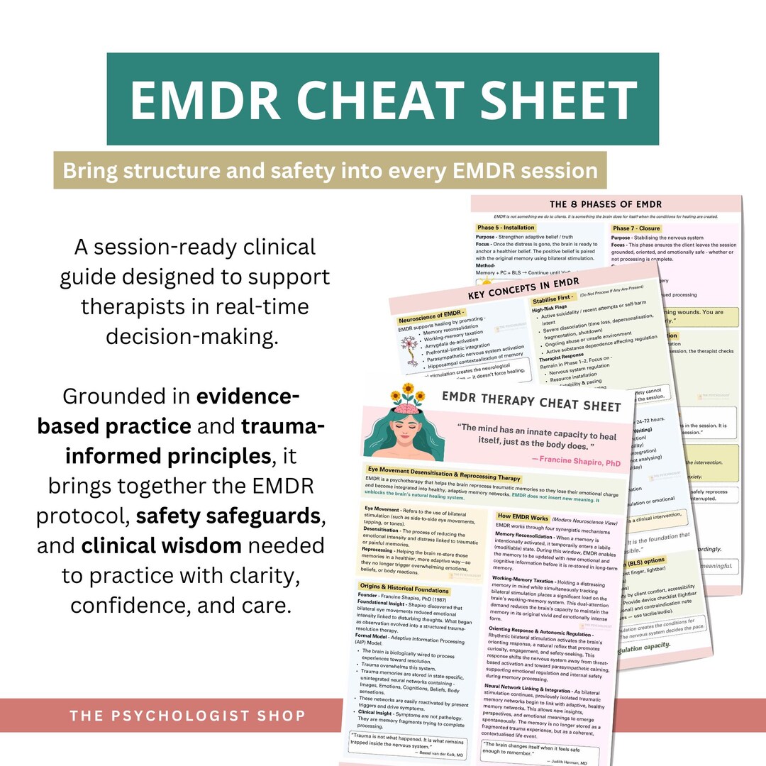 EMDR Therapy Cheat Sheet | Trauma Therapy Clinical Guide (8-page PDF ...