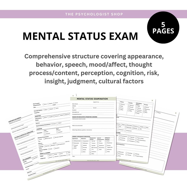 Mental Status Examination (MSE) Worksheet: DSM-5 & ICD-11 Assessment ...