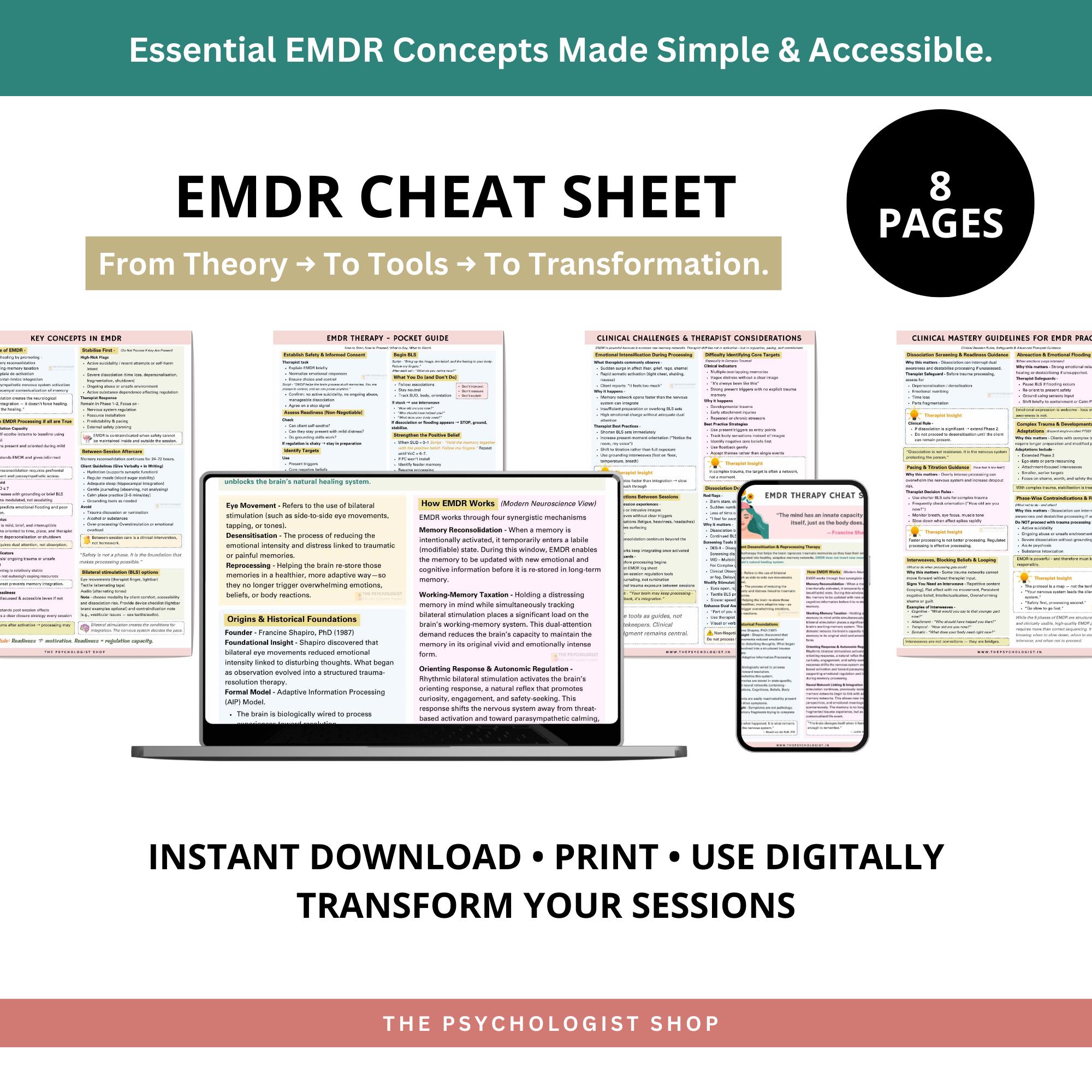 EMDR Therapy Cheat Sheet | Trauma Therapy Clinical Guide (8-page PDF ...