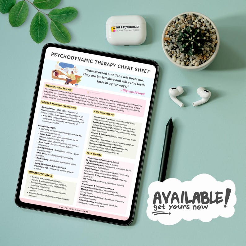 Psychodynamic Therapy Cheat Sheet: Therapist Resource (digital Download ...
