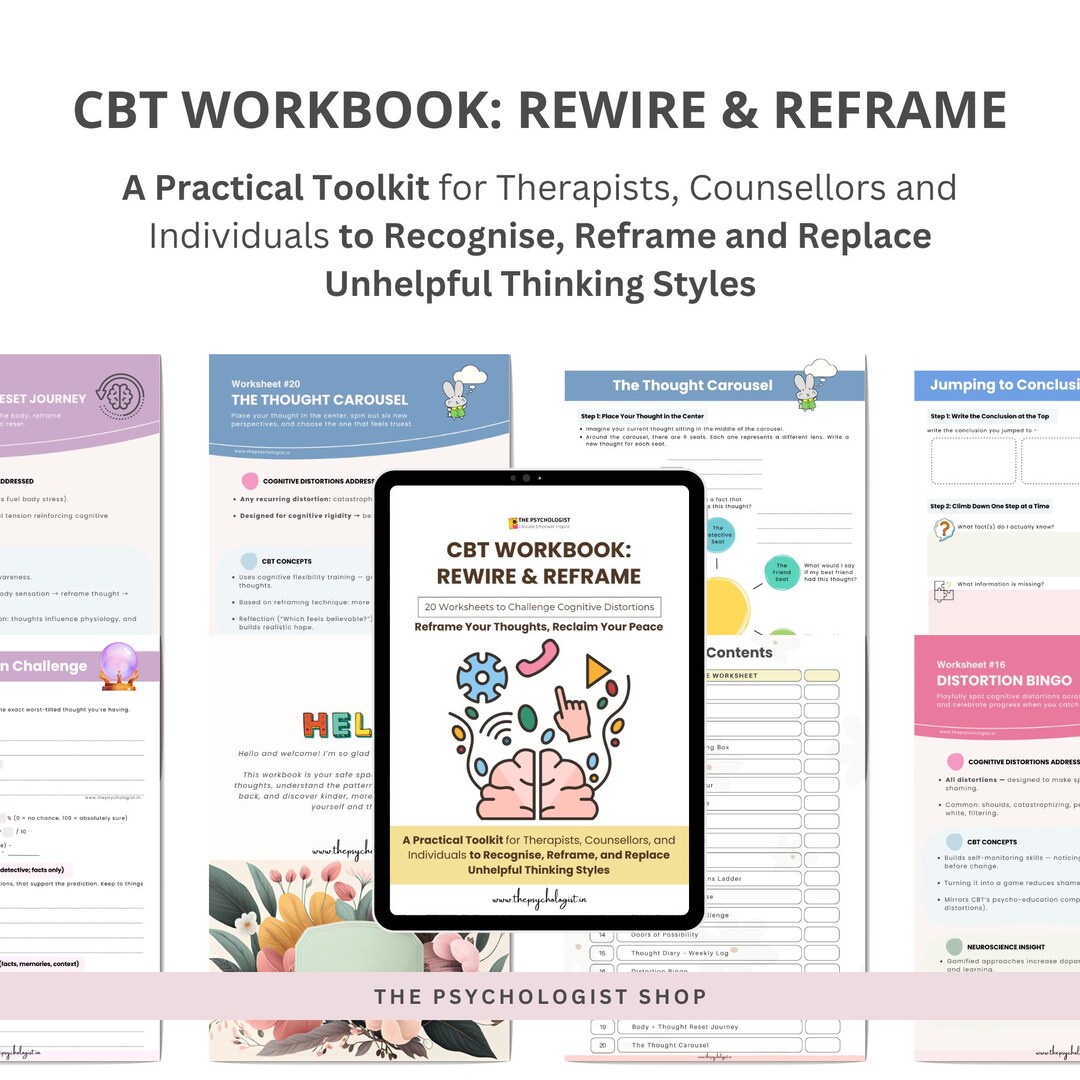 Reframe Card.pdf CBT Workbook: Rewire & Reframe, 20 Therapy Worksheets (PDF) - Etsy