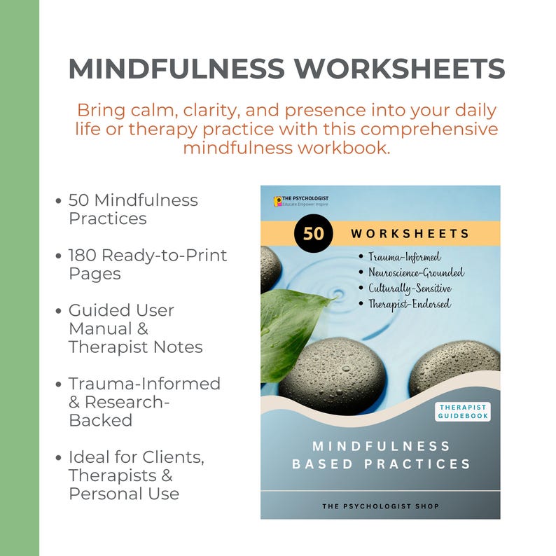 Mindfulness Worksheet Bundle | 50 Evidence-based Practices + Therapist ...