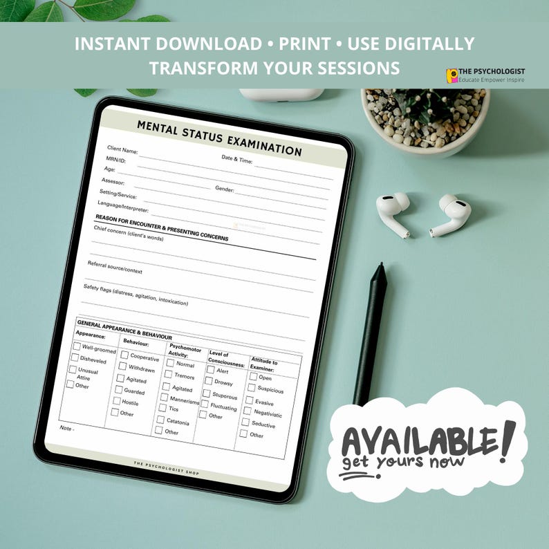 Mental Status Examination (MSE) Worksheet: DSM-5 & ICD-11 Assessment ...
