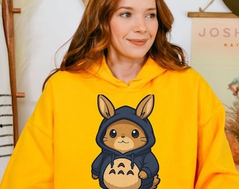 Bunny Totoro Oversized Hoodie: Kawaii Anime Graphic, Funny Quote