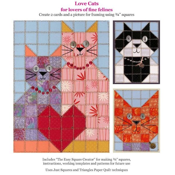 Love Cats Paper Quilt Picture & Cards Pattern PC101