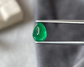 Natural 1.14 Carats No Oil Zambian Emerald 5.7x8 MM Pear Shaped Shaped Cabochon Gemstone