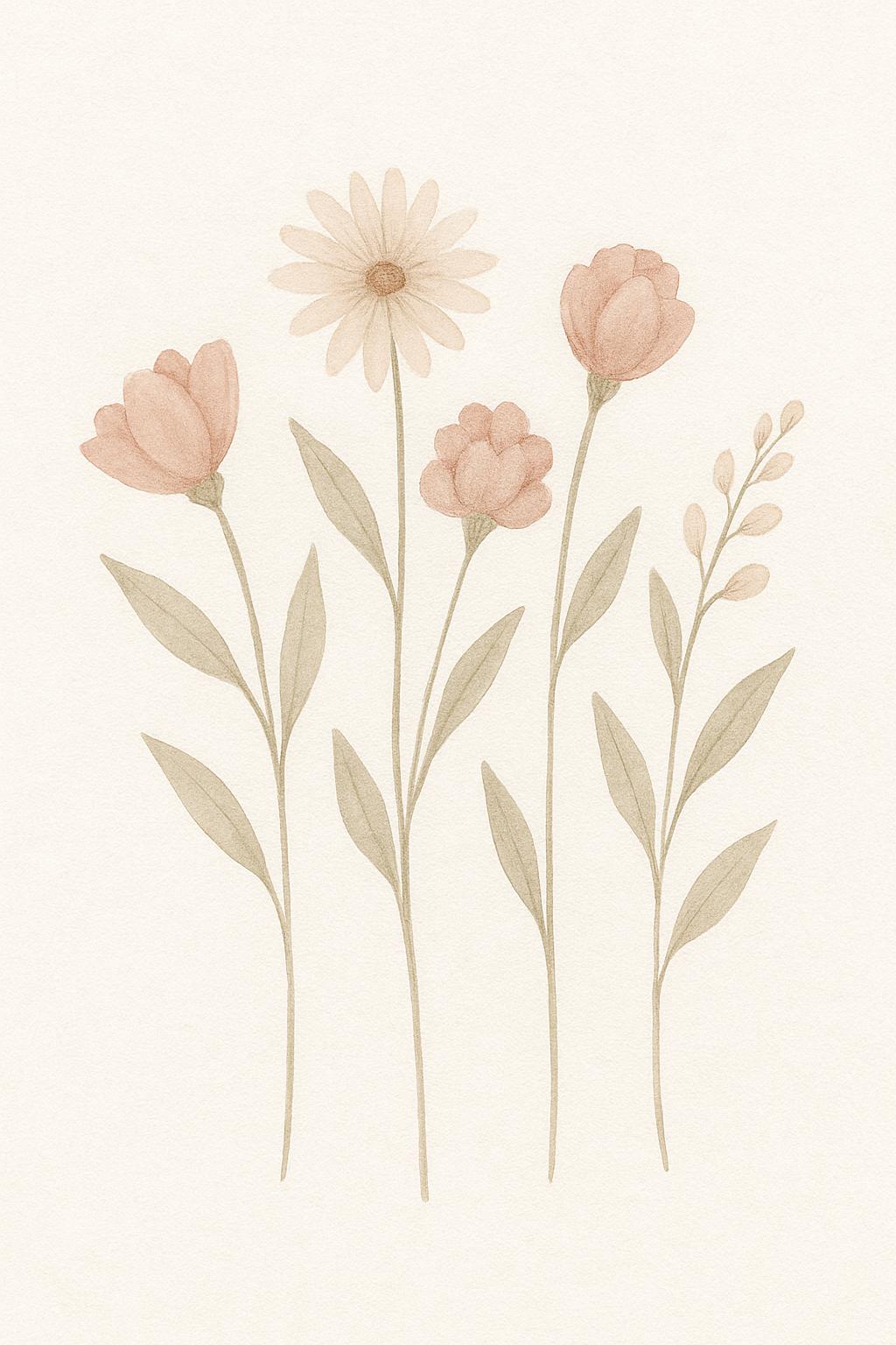 Blush Floral Wall Art Set of 3: Minimalist Watercolor Wildflower Prints ...