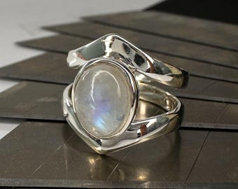 レインボームーンストーン 925 スターリングシルバーリング