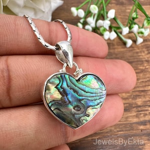 Abalone Shell Heart Pendant, Solid 925 Sterling Silver Pendant, Heart Shape Pendant, Handmade Abalone Jewelry, Heart Shell Natural Gamestone