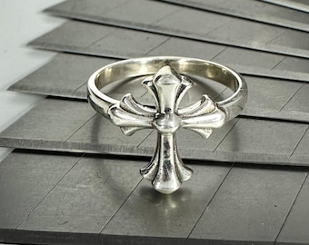 925 sterlingsilver korsring, religiös kristen handgjord ring