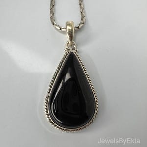 Natural Black Onyx 925 Sterling Silver Pendant Necklace: Handmade Gemstone Jewelry