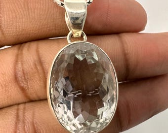 Gefacetteerde kristalkwartshanger 925 sterlingzilver: ovale vorm natuurlijke edelsteen