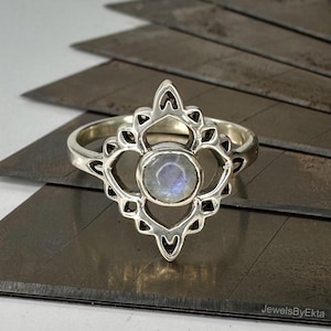 Rainbow Moonstone Ring, 925 Sterling Silver Ring: Handmade Designer Statement Jewelry
