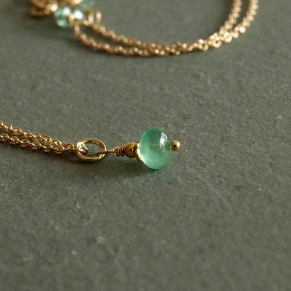 Colombian Emerald Pendant Necklace, 14K solid gold chain, 18K gold, gift for woman, real gold and natural emerald jewelry