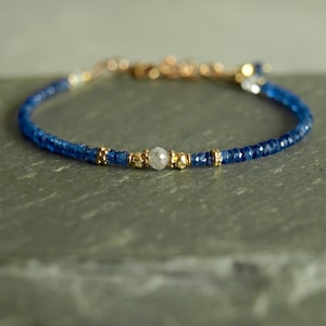 Diamond and Blue Sapphire Bracelet, genuine real diamond and petite small rich blue sapphires, white sapphires, dainty luxe gift jewelry