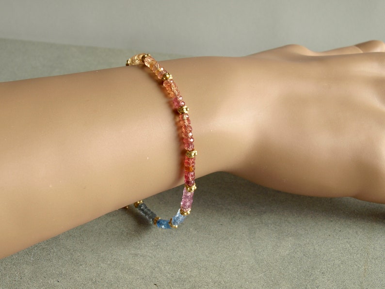 women/'s gift jewelry rainbow multi sapphires genuine real sapphire Sapphire Bracelet with gold beads high quality stones