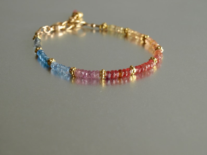 women/'s gift jewelry rainbow multi sapphires genuine real sapphire Sapphire Bracelet with gold beads high quality stones