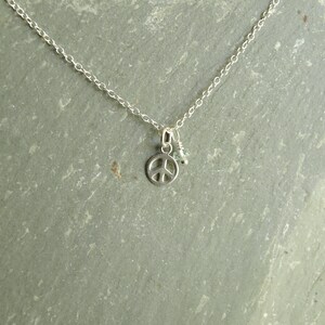 Peace Charm Necklace with Aquamarine, stone of tranquility, in STERLING SILVER, minimalist, small dainty layering jewelry