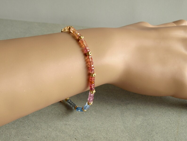 women/'s gift jewelry rainbow multi sapphires genuine real sapphire Sapphire Bracelet with gold beads high quality stones
