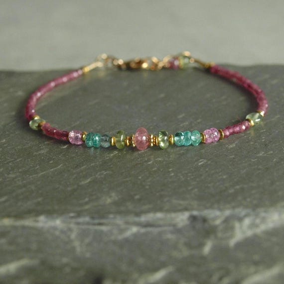 Tourmaline Emerald Bracelet, Pink Sapphire, Tiny Rose Pink