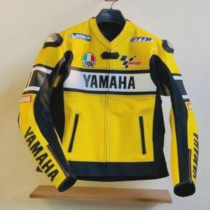 Yamaha Racing Leather Jacket | MotoGP Biker Jacket | Yellow Motorcycle Jacket | Valentino Rossi Style Gear