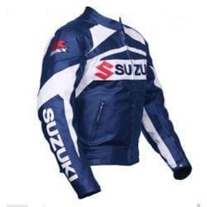 Suzuki Racing Jacket – Premium Blue & White Motorcycle Biker Gear