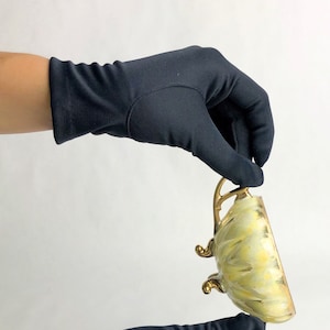 Vintage 1960s Black Matte Satin Gloves, 60s Bridal Gloves, Vintage Wedding Gloves, Vintage Deadstock, Retro Wedding Black