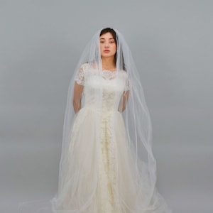 Renata Cathedral Veil, Vintage White Cathedral Length Veil, 1990s Deadstock Veil, Vintage Bridal Accessories, Vintage Wedding Veil