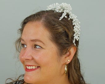 The Petite Wax Head Piece, Vintage 1940s White Wax Beaded Bridal Head Piece, Bridal Accessories, Wedding Attire