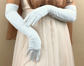 Veronica Gloves,  Vintage Deadstock White Opera Length Gloves, Vintage Deadstock 1960's  Nylon Gloves, Vintage Bridal, Wedding,Formal Gloves