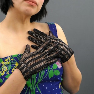 Sabrina Gloves, Vintage 1980's Black Crochet Gloves, 100% Cotton Vintage Gloves, Tea Party Gloves, Gothic Gloves, Vintage Deadstock Gloves image 1