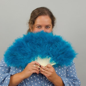 Vintage 1960s Blue Deadstock Marabou Feather Fans, Turquoise Blue Feather Fans, 60s Vintage Accessories