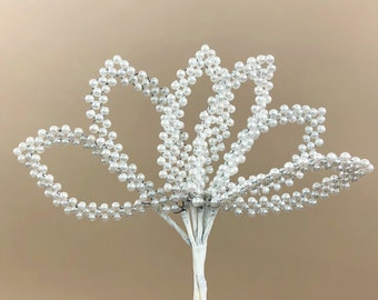 Vintage White Small Beaded Leaf Motif Bridal Spray, 6 Stem Spray, Wedding DIY Floral, Crafting Supplies, Bridal Accents, Chainlink Design