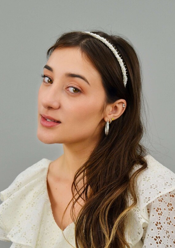 Noémie Headband, Vintage 1990's Faux Pearl and Rh… - image 7